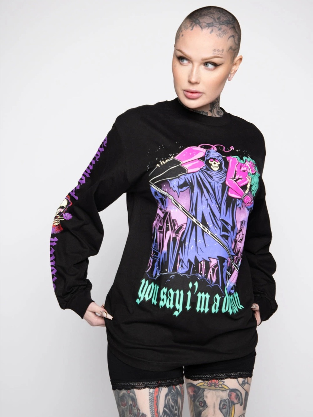 You Say I'm a Demon Graphic Long Sleeve Tee - Black